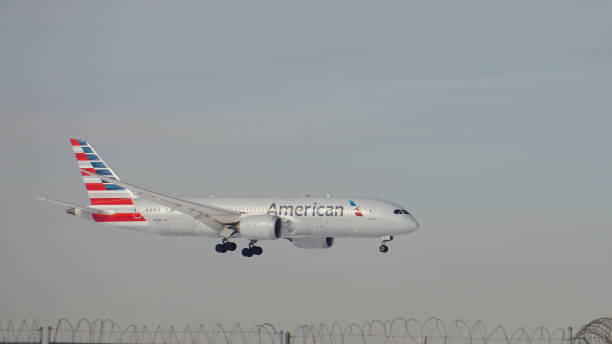 아메리칸 항공 보잉 787 시카고 오헤어 국제 공항에서 착륙을 준비합니다. - boeing 787 air vehicle travel business travel 뉴스 사진 이미지