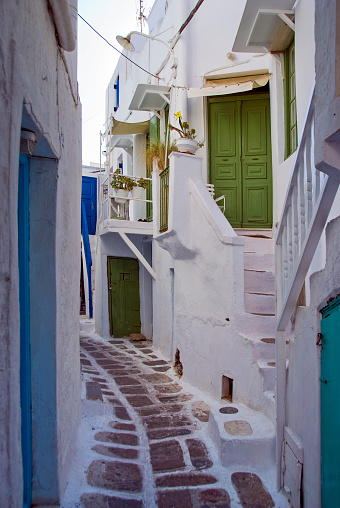 Small and narrow street on one of the Greek Islands.