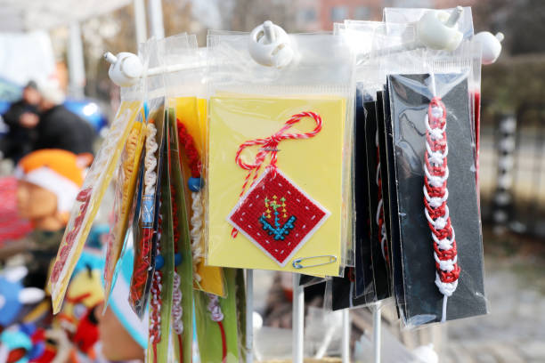 Martenitsa or martisor for March 1 ( Baba Marta day) are selling at market.