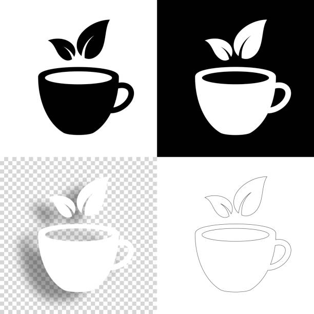 ilustrações de stock, clip art, desenhos animados e ícones de cup and tea leaves. icon for design. blank, white and black backgrounds - line icon - green tea tea tea cup cup