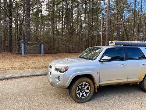 Woodland, Mississippi - January 23, 2021: Toyota 4Runner  parked along the Natchez Trace at the Old Trace roadside park  near Woodland, Mississippi.