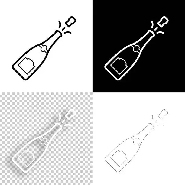 Vector illustration of Champagne explosion. Icon for design. Blank, white and black backgrounds - Line icon