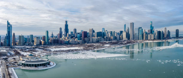 istock Panorama of Chicago Cityscape in Winter 1299451992
