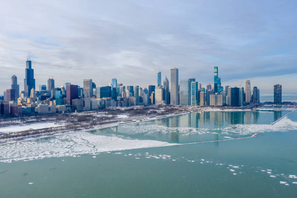 istock Aerial View of Chicago Skyline in Winter 1299451994