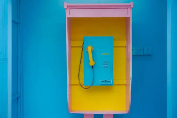 Bright multicolored city phone booth