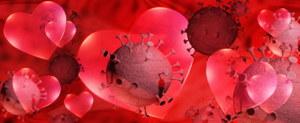 istock Heart and Corona Virus Covid Concept during Valentines and Wedding Celebration 3D Illustration 1299452905