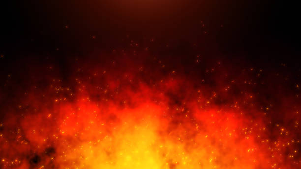 Fire embers particles over black background. Fire sparks background. Abstract dark glitter fire particles lights. bonfire in motion blur. fire stock pictures, royalty-free photos & images