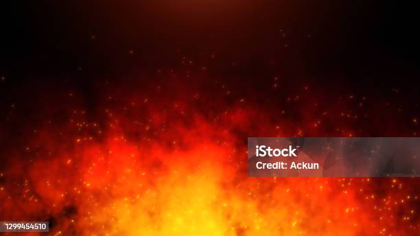 Fire Embers Particles Over Black Background Stock Photo - Download Image Now - Fire - Natural Phenomenon, Backgrounds, Flame