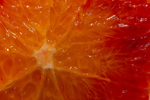 Detail of a fresh sliced orange, ideal for backgrounds or textures