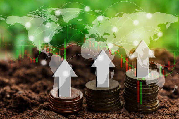 istock Double exposure global connection line with money and coin 1299461523