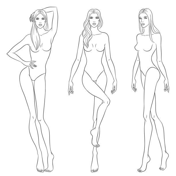 Beautiful Slim Women Sketch Vector Illustration Nine Head Fashion Figure  Templates Fashion Models Walking On The Podium Stock Illustration -  Download Image Now - Istock
