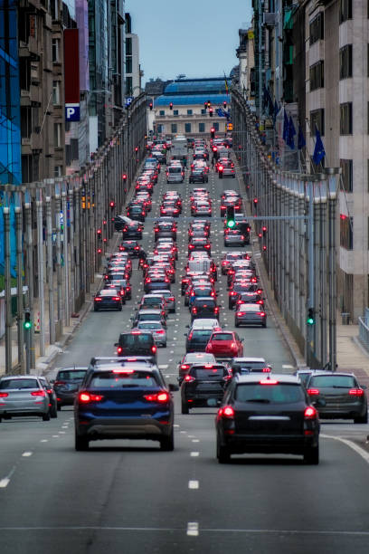 istock Traffic jam on Rue de la Loi, Brussels, Belgium. 1299463674