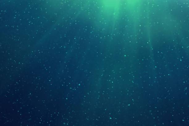 istock Sun beams shinning underwater . Trendy color classic blue background. 1299466347