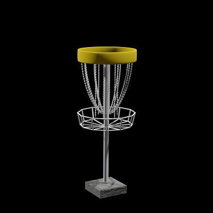 3d render Disc golf 3d illustration with black background. Empty space for text