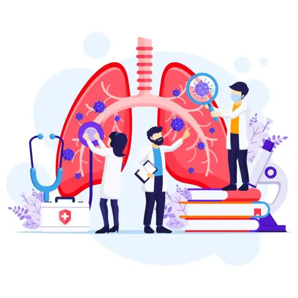 Vector illustration of Pulmonology concept, doctors check human lungs for infections or problems by Covid-19 Corona virus illustration