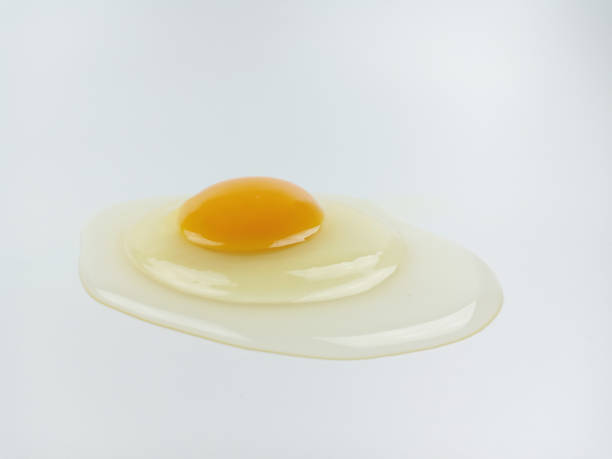 istock One raw chicken egg with yellow yolk and clear white egg in three layers on white background. The largest cell in the world. 1299470736