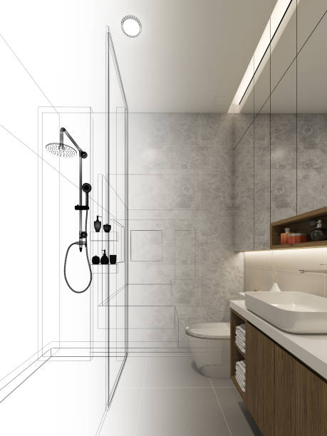 istock abstract sketch design of interior bathroom ,3d rendering 1299470802