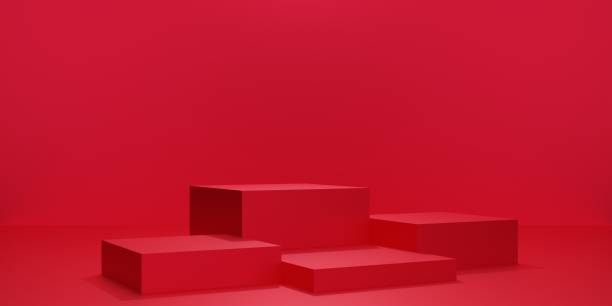istock 3D rendering of red cube podium or pedestal with empty studio room, product background, template mockup for valentine's day display, love concept, geometric of square shape 1299473005