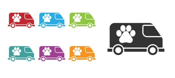 schwarze veterinary krankenwagen symbol isoliert auf weißem hintergrund. tierklinik symbol. setzen sie symbole bunt. vektor - veterinary medicine flash stock-grafiken, -clipart, -cartoons und -symbole