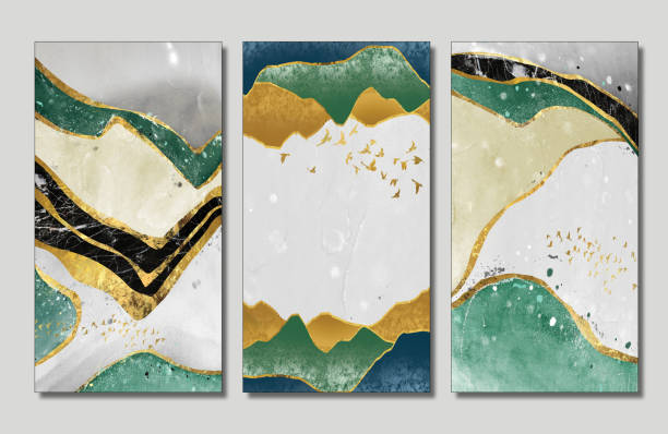 istock 3d wallpaper for wall frames .  resin geode and abstract art, functional art, like watercolor geode painting . golden, green and gray marble background. Islamic verse God made love and mercy among you 1299476508