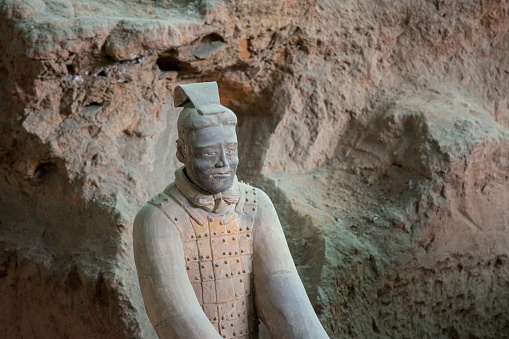 Xian / China - August 4, 2015: Terracotta Army, excavated terracotta sculptures depicting the armies of the first Emperor of unified China Qin Shi Huang at his burial place in Xian, China