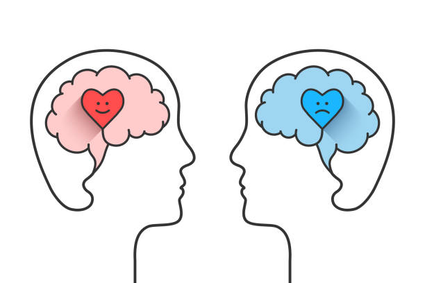 istock Head and brain silhouette with happy and sad heart as state of mind concept 1299481548