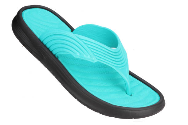 istock sky blue color slipper isolated on white background with clipping path, rubber slipper 1299482608