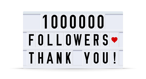 1000000 followers, thank you. Text displayed on a vintage letter board light box. Vector illustration.