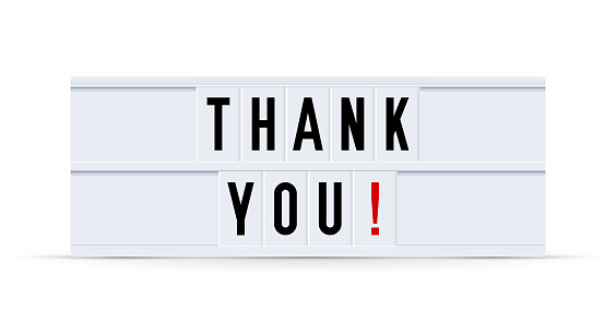 THANK YOU. Text displayed on a vintage letter board light box. Vector illustration.