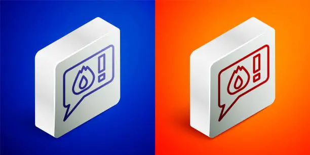 Vector illustration of Isometric line Telephone with emergency call 911 icon isolated on blue and orange background. Police, ambulance, fire department, call, phone. Silver square button. Vector