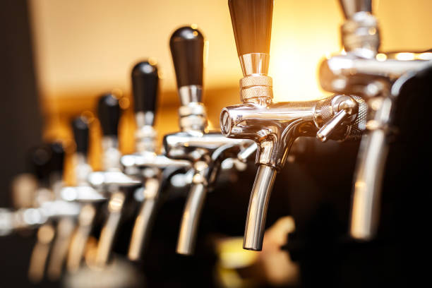 Row of taps in a beer tap.