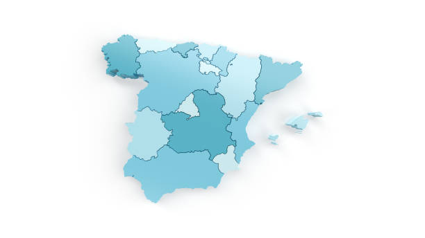 白のターコイズ色のスペインの地域の詳細な地図。 - seville andalusia spain pattern ストックフォトと画像