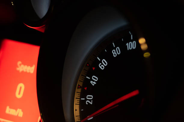 istock Speedometer shows 0 speed and the car is stopped, 1299485618