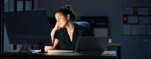 istock Exhausted Overloaded Woman Late At Night 1299485663