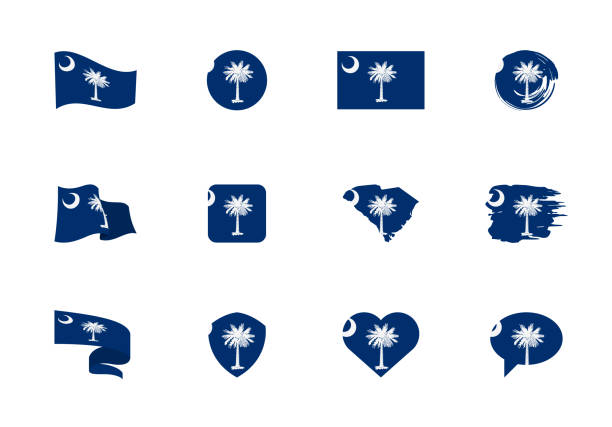 ilustraciones, imágenes clip art, dibujos animados e iconos de stock de carolina del sur - colección plana de banderas de los estados de ee.uu. - south carolina flag interface icons symbol