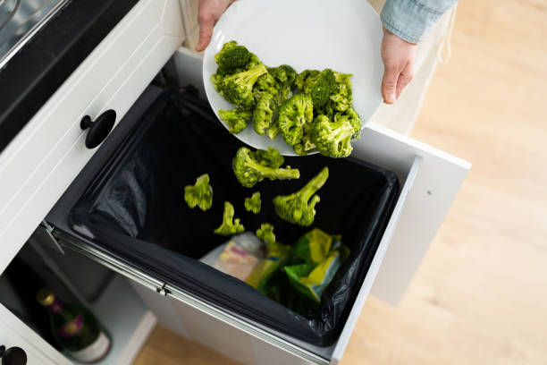 Throwing Away Leftover Food In Trash Throwing Away Leftover Food In Trash Or Garbage Dustbin garbage bin photos stock pictures, royalty-free photos & images