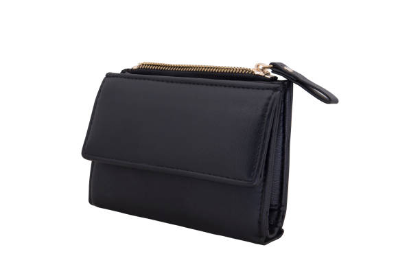 istock Black leather wallet with zipper isolated on white background 1299487833