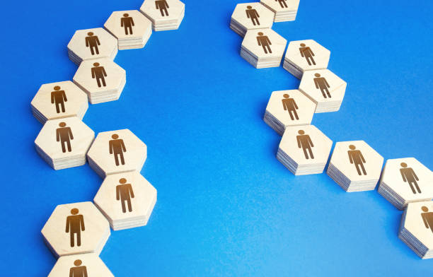 istock Chains of connected people. Communication. Cooperation, collaboration. Chain reaction, spread of information and rumors exchange. Partnership, unity, assistance. Interaction of persons. 1299489280