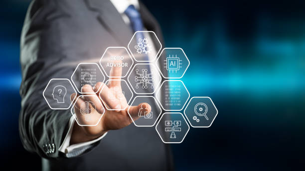 istock businessman clicking a hexagon tile with name ROBO ADVISOR 1299491318