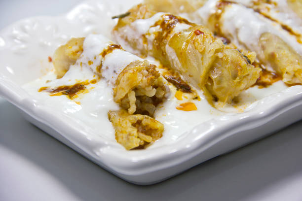 Turkish Lahana Sarmasi / Cabbage Rolls with yogurt sauce