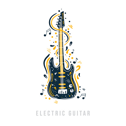 Rock and roll creative design guitar. Can be used for poster, t-shirt, music festival banner, cover, symbol.