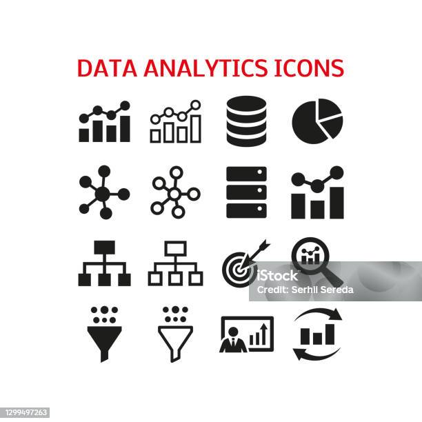 Значки Анализа Данных Установленные На Белом Фоне — стоковая векторная графика и другие изображения на тему Иконка