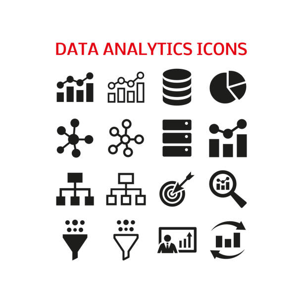 beyaz arka planda ayarlanan veri analizi simgeleri. - data stock illustrations