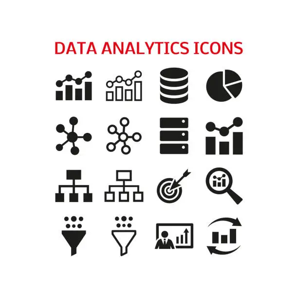 Vector illustration of Data analytics icons set on white background.