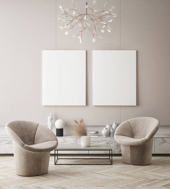istock mock up poster frame in modern interior background, scandinavian style, 3D render 1299497518