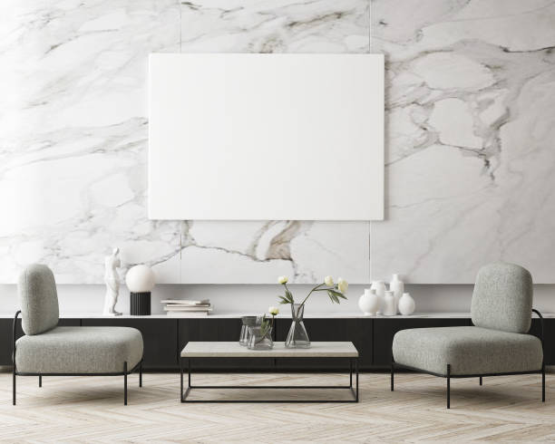 istock mock up poster frame in modern interior background, scandinavian style, 3D render 1299497523