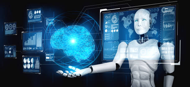 istock AI humanoid robot holding virtual hologram screen showing concept of AI brain 1299498471