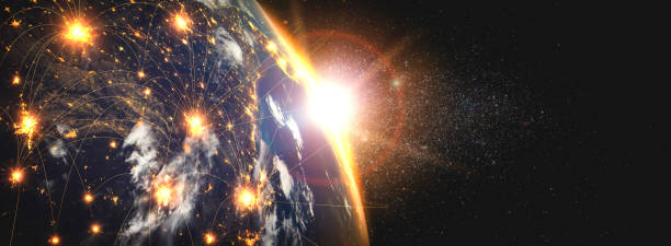 istock Global network connection covering the earth with lines of innovative perception 1299498500