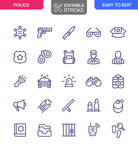 Police Thin Line Icon Set Editable Stroke Police vector icon set editable stroke. police lights stock illustrations