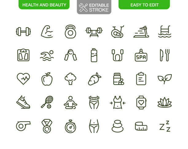 gesundheit und schönheit icons set editable schlaganfall - symbol vegetable food computer icon stock-grafiken, -clipart, -cartoons und -symbole